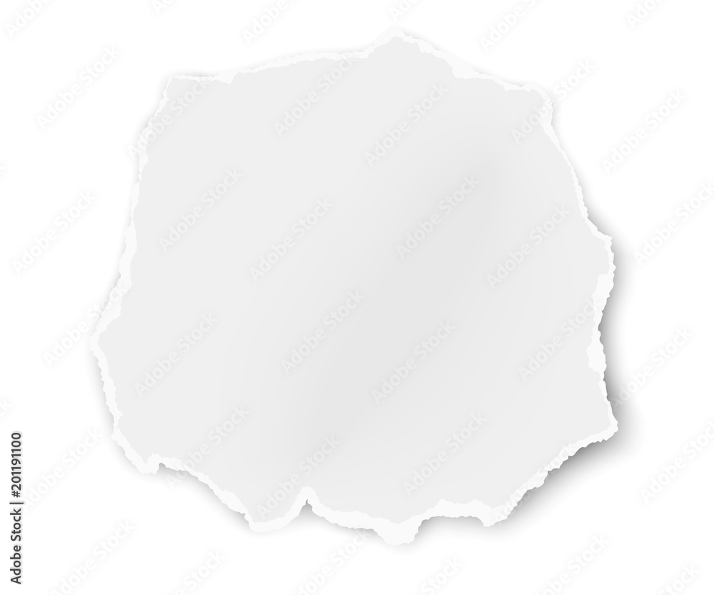 Ripped paper tear with soft shadow isolated on white background. Vector template paper design.