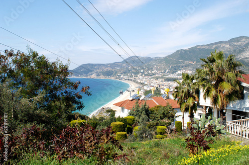 View from the mountain on Cleopatra's beach in Alanya Turkey. Sunny day