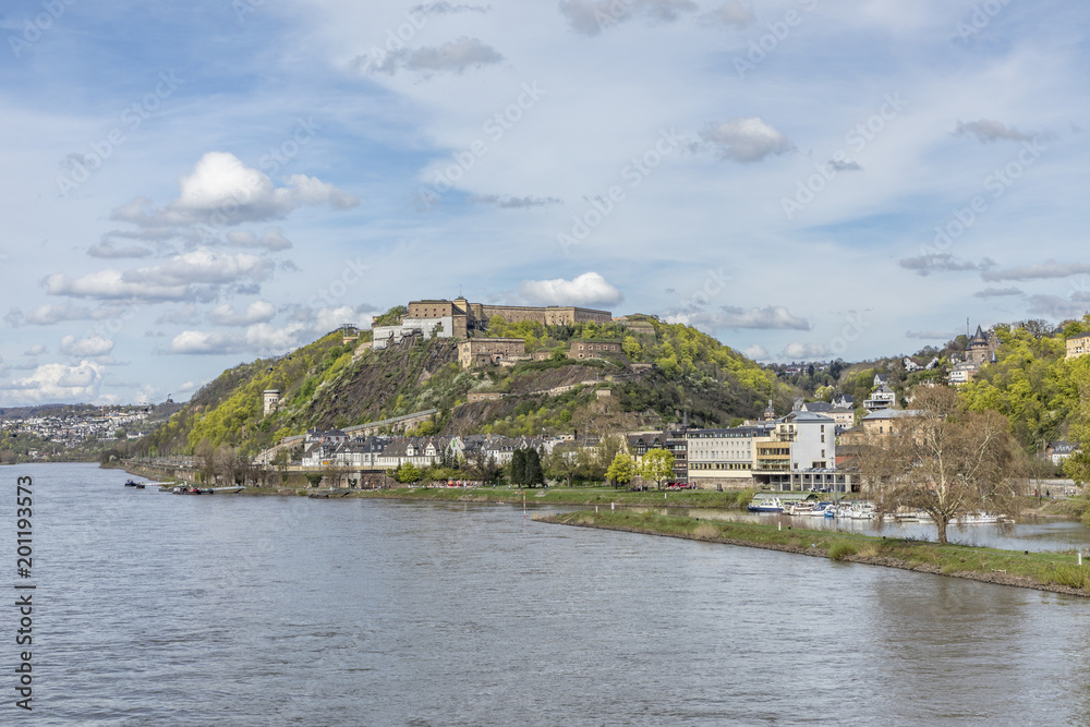 fortress of Ehrenbreitstein in Koblenz at river Rhine