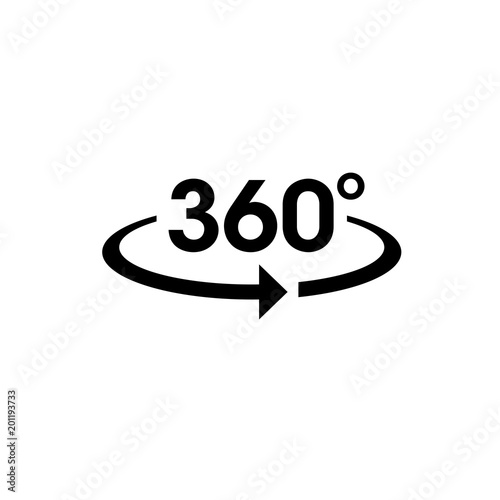 Icon vector of 360-degree app for 360-area view and circular arrows.