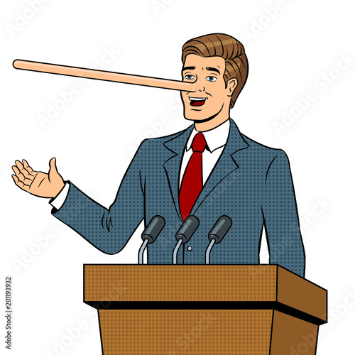 Politican with long nose lies pop art vector