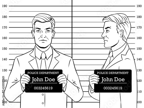Arrested man photo in police coloring book vector