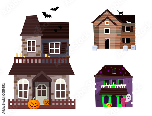 Dark mysterious obscure gloomy terrible witch castle with spooky for Halloween design vector illustration