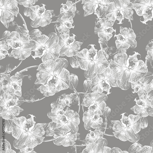 Watercolor seamless pattern with orchids.