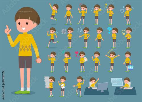flat type Yellow clothes Bob hair boy_1