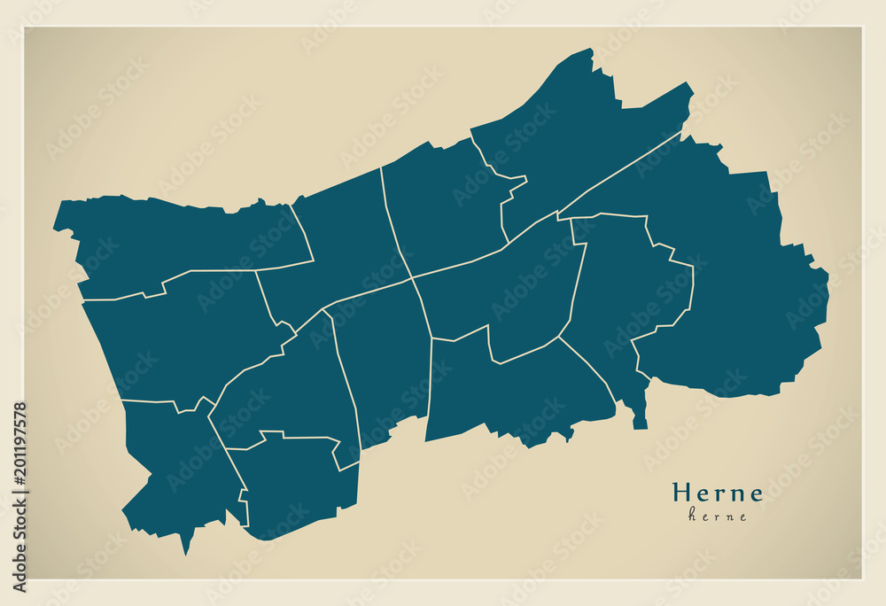 Modern City Map - Herne city of Germany with boroughs DE