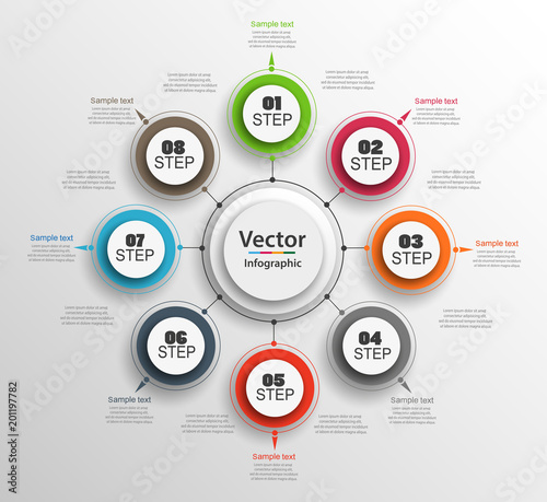 Infographic design template can be used for workflow layout, diagram, number options, web design. Infographic business concept with 8 options, parts, steps or processes. Vector eps 10