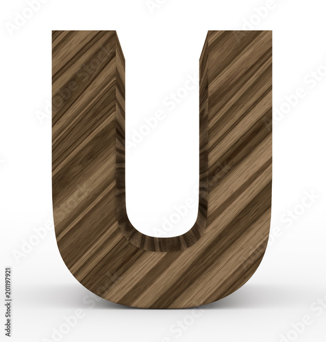 letter U 3d wooden isolated on white