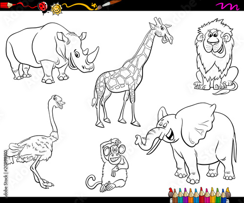 safari cartoon animal characters coloring book