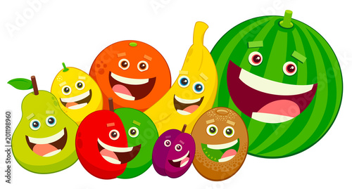 cartoon fruit characters group
