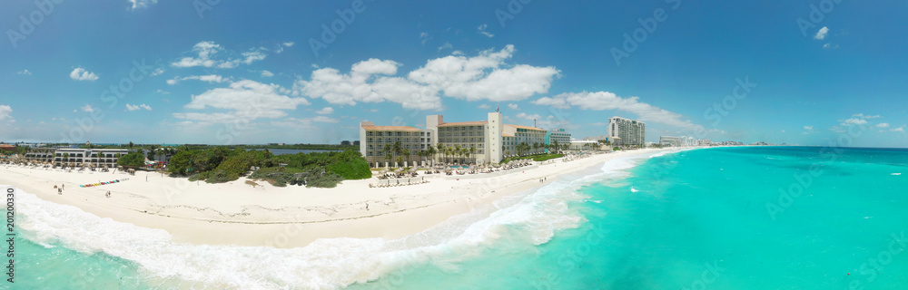 Aerial panoramic view of an amazing beach resort in Cancun, Mexico Aerial panoramic view of an amazing beach resort in Cancun, Mexico