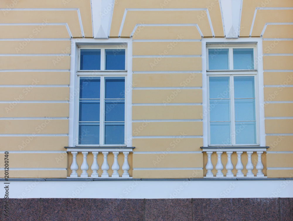 Two Window Frames On Facade Wall Of Classical Building Architecture Detail Historic House Exterior Minimalistic Windows With Small Pillars In Saint Petersburg Russia Stock Photo Adobe - How To Frame A Wall With Two Windows