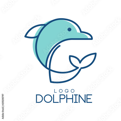 Dolphine logo design, abstract emblem with dolphin in blue colors vector Illustration on a white background