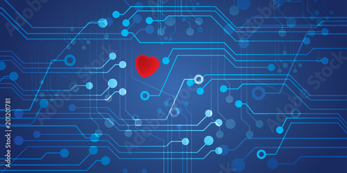 Circuit Board connected to heart. Digital vector illustration