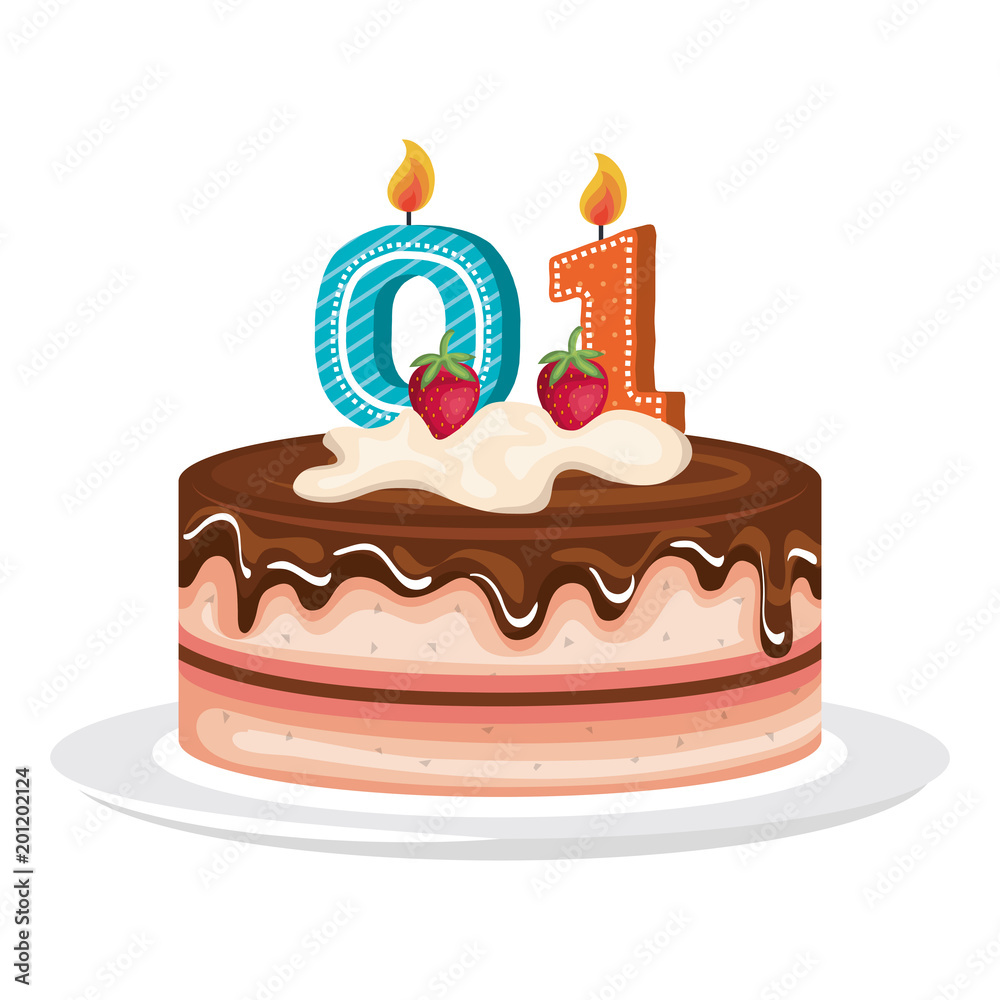 delicious cake with candle number zero and one celebration vector illustration delicious cake with candle number zero and one celebration vector illustration