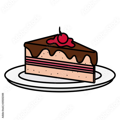 dish with delicious cake portion vector illustration design