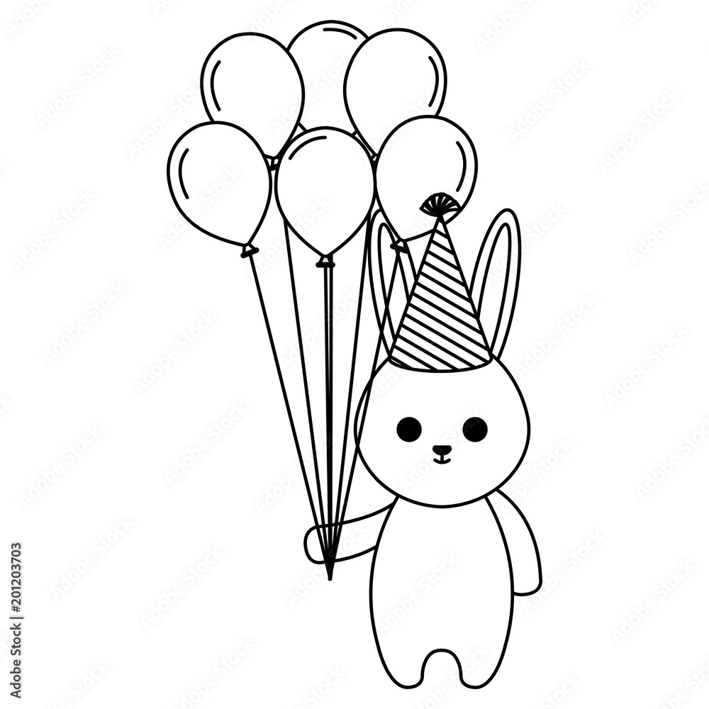 cute rabbit with hat and balloons party vector illustration design cute rabbit with hat and balloons party vector illustration design
