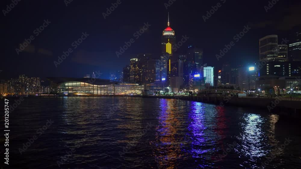 Panoramic night view on HongKong harbour, Hong Kong, China Panoramic night view on HongKong harbour, Hong Kong, China