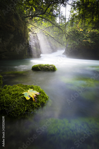 Austria, Hallstatt, natural brook, waterfall, sunlight photo