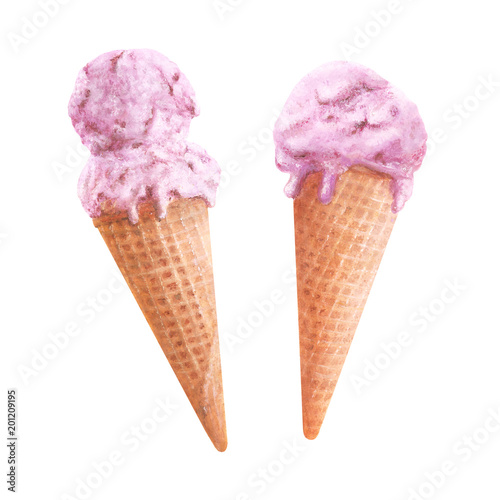 Set of hand drawn pink ice cream