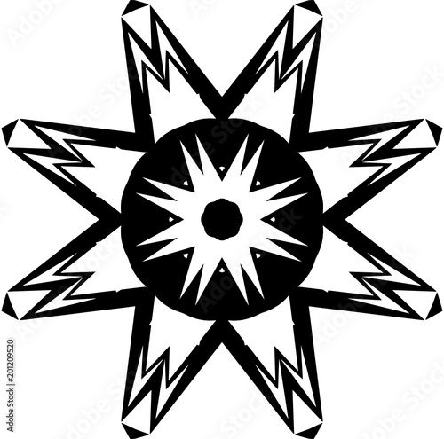 Eight-pointed decorative star in a black - white colors
