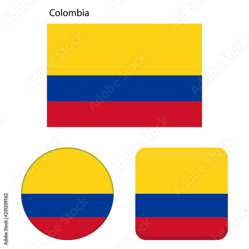 Free Download Flag of Colombia. Correct proportions, elements, colors. Set of icons, square, button. Vector illustration on white background. - GFXLoad