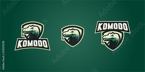 komodo dragon e sport esport gaming poker logo shield emblem sticker vector