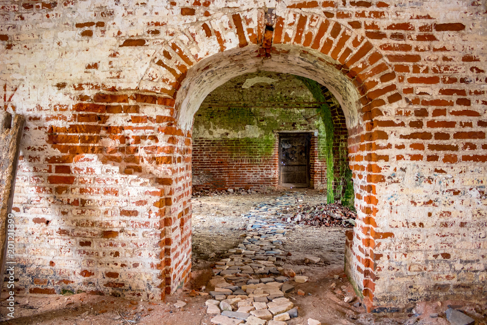 Fototapeta premium Ruins of the abandoned church of St. John the Evangelist of the 18th century in Fedorovsky. Zhukovsky District, Kaluzhskaya Region, Russia