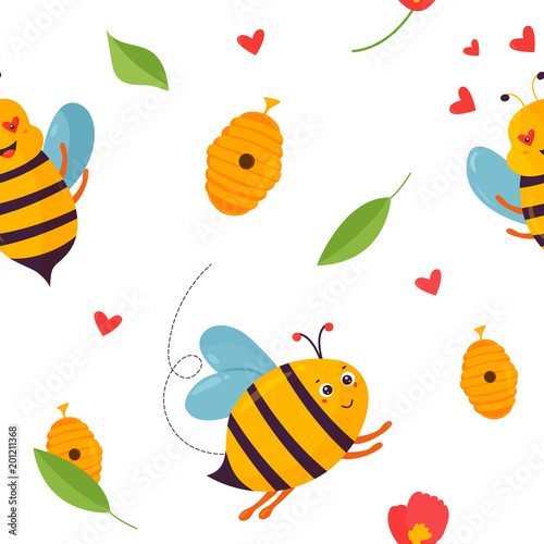 Bright pattern with bees, beehive and elements © danceyourlife