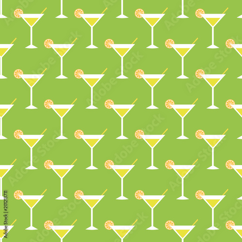 Cocktails and limes, Seamless pattern with summer cocktails, flat design