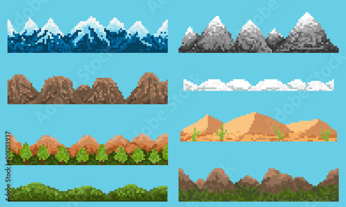 A set of pixel seamless element landscape