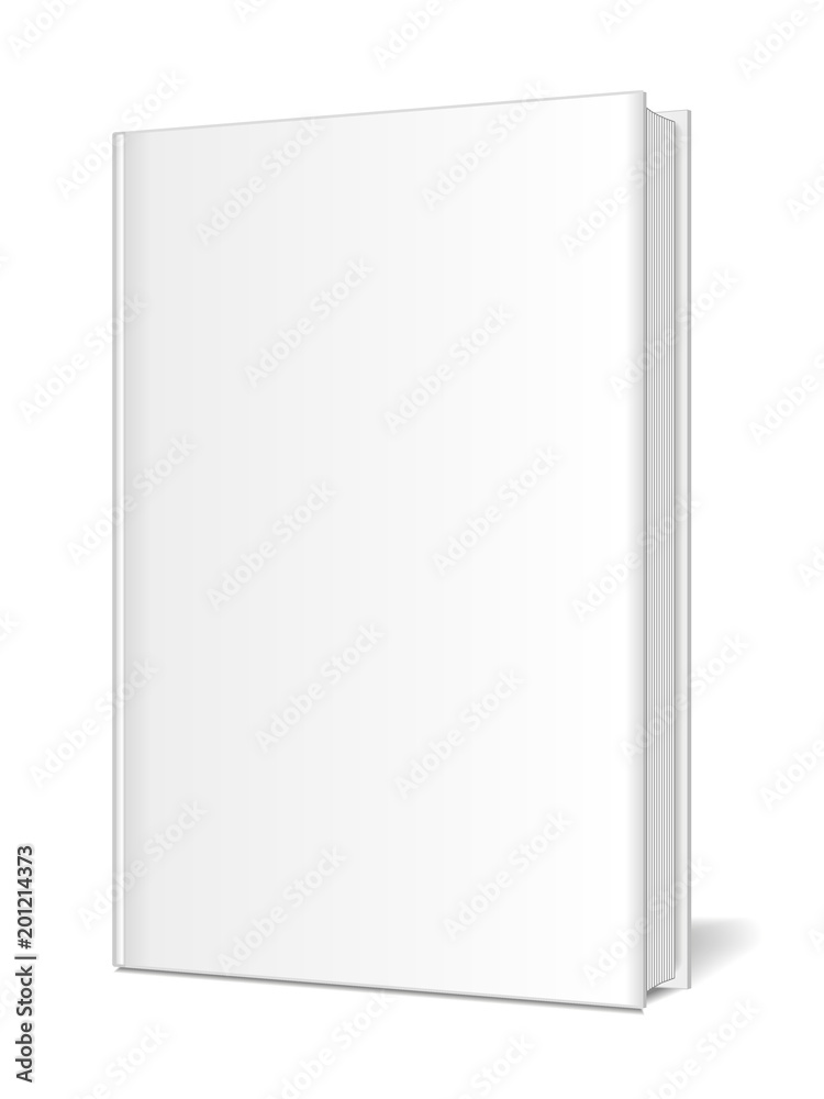 A template for a vertically standing book, made in perspective on a white background and a white surface. Vector illustration. A template for a vertically standing book, made in perspective on a white background and a white surface. Vector illustration.