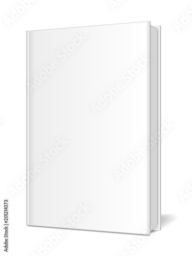 A template for a vertically standing book, made in perspective on a white background and a white surface. Vector illustration.