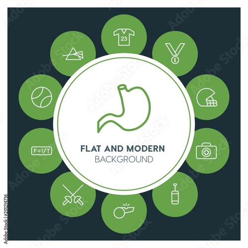 health, science, sports Infographic Circle outline Icons Set. Contains such Icons as  business,  website,  elements,  background,  pattern,  illustration, kit and more. ..Fully Editable. Pixel Perfect