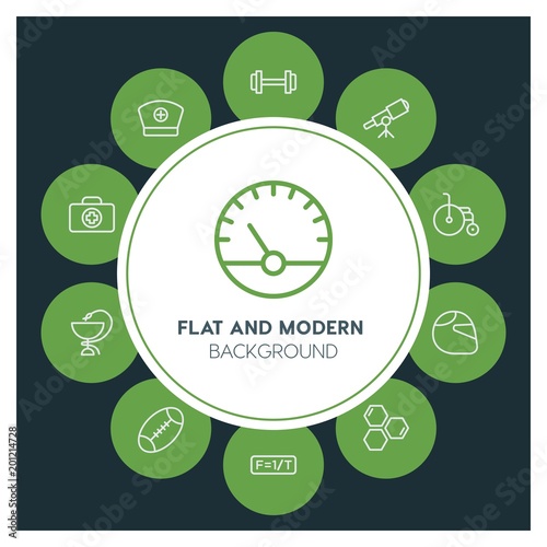 health, science, sports Infographic Circle outline Icons Set. Contains such Icons as  business,  website,  elements,  background,  pattern,  illustration, kit and more. ..Fully Editable. Pixel Perfect