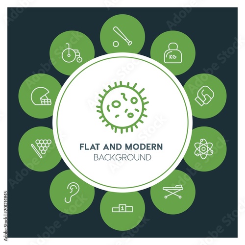 health, science, sports Infographic Circle outline Icons Set. Contains such Icons as  business,  website,  elements,  background,  pattern,  illustration, ear and more. ..Fully Editable. Pixel Perfect
