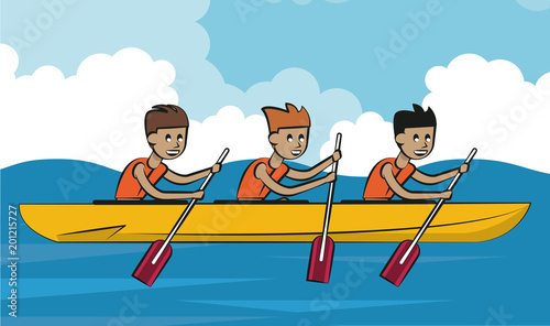 Rafling water sport cartoon vector illustration graphic design