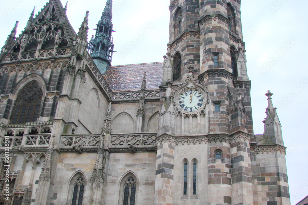 View of the ancient religious architectural objects of the Catholic Middle Ages in the Slovak city of Kosice.