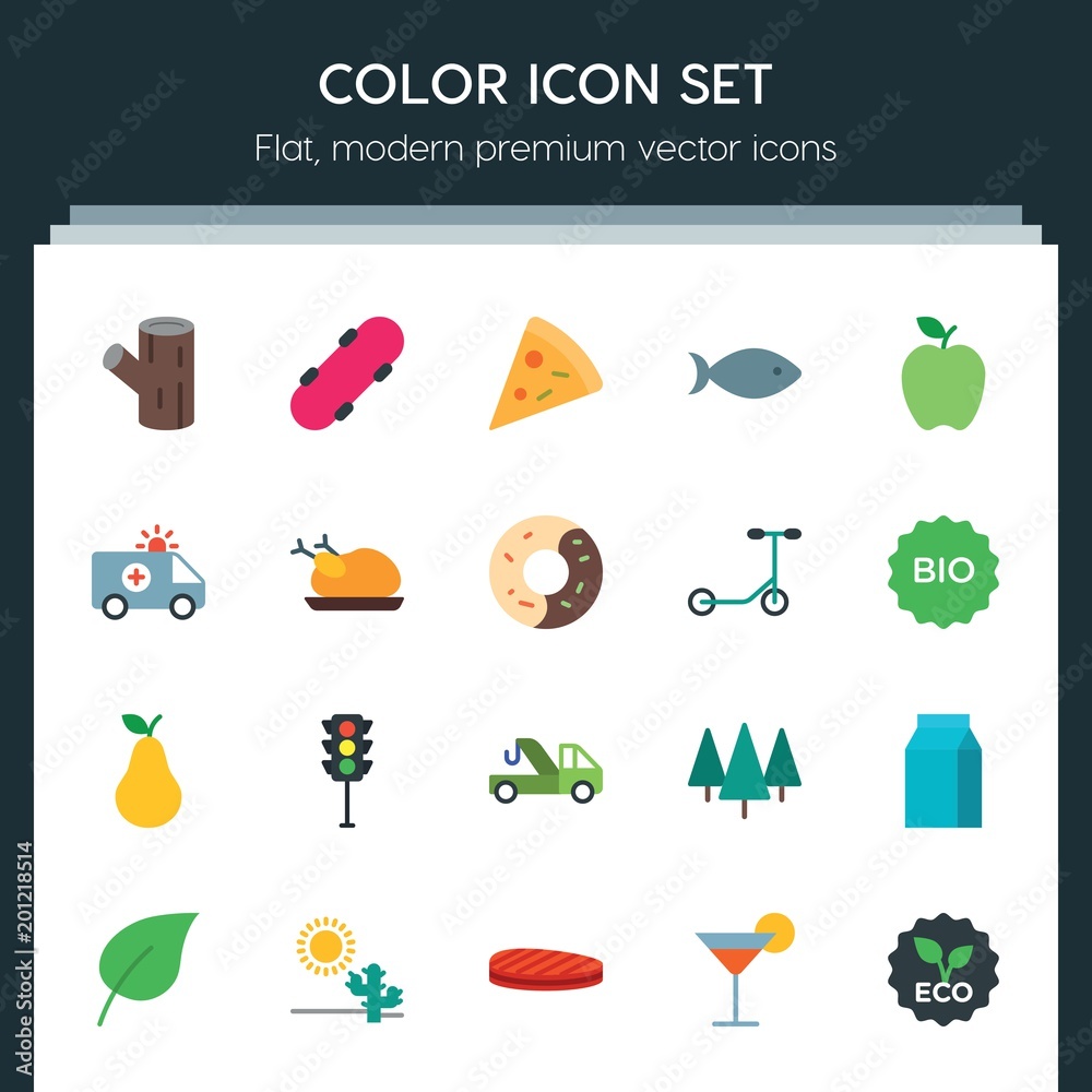Modern Simple Set of transports, food, nature, drinks Vector flat Icons. ..Contains such Icons as  stop,  floral, wood,  food, plant,  salami and more on dark background. Fully Editable. Pixel Perfect