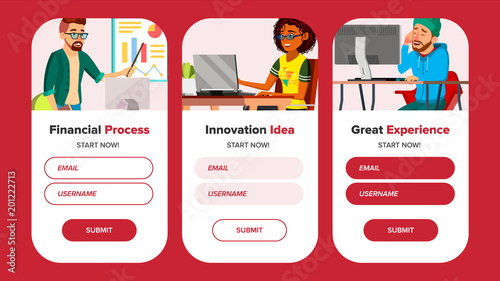 Web Page Banners Vector. Business Interface. IT Technology. Cartoon Person. Onboarding Screen. Optimization Progress. Illustration