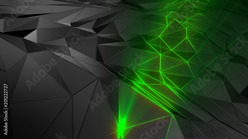 3D rendering abstract polygonal space low poly with connecting surface. Futuristic HUD background