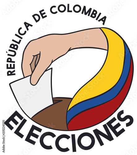 Hand Voting with Tricolor Flag and Promoting Colombian Elections, Vector Illustration
