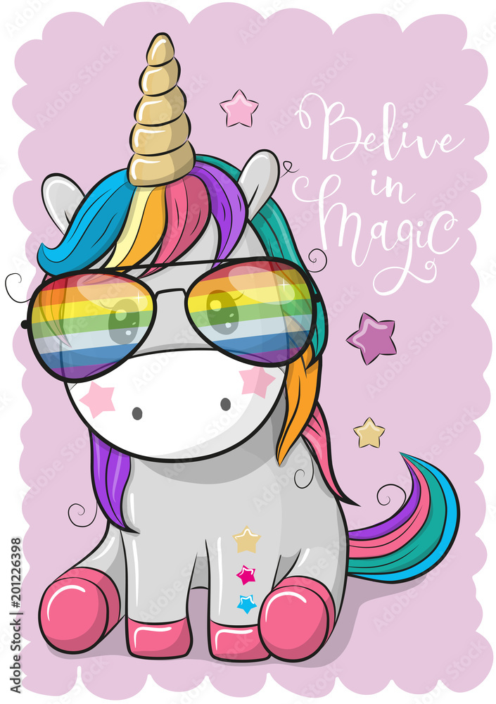 Cute unicorn with sun glasses Cute unicorn with sun glasses