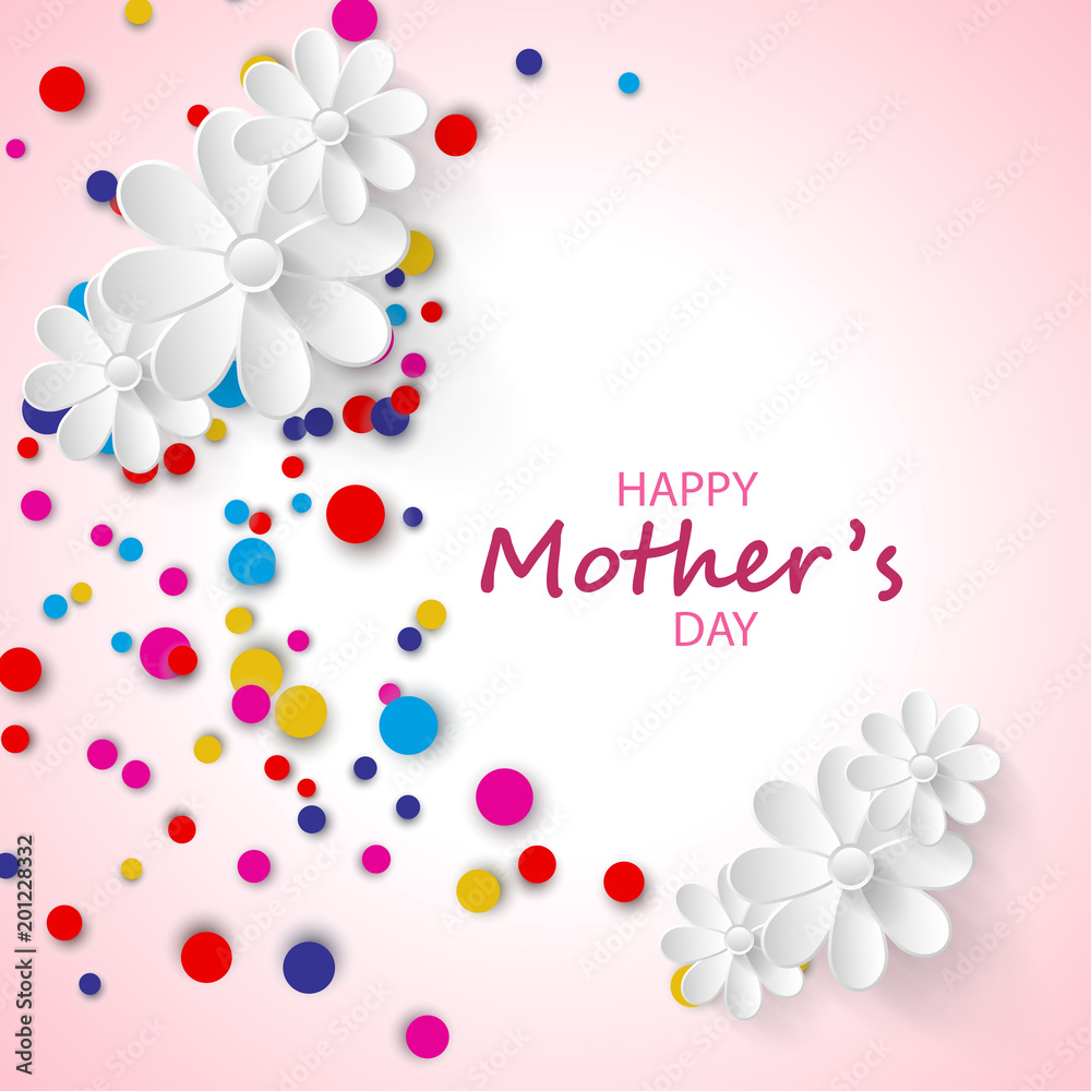 Happy Mothers Day Greeting Card. Confetti and Floral Vector abstract background