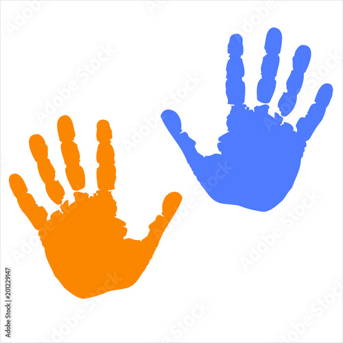 Prints of hands different color icons. Human hands symbol isolated on white background. Palms silhouettes in flat design. Vector illustration	