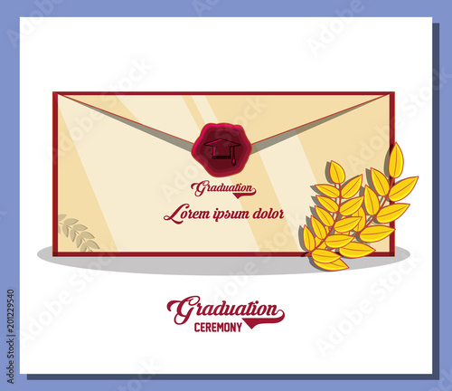 graduation card with envelope vector illustration design