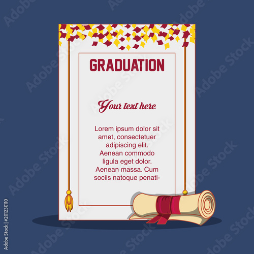 graduation card with diploma icon vector illustration design