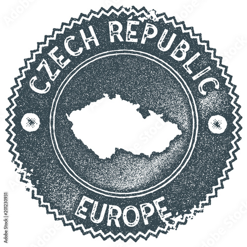 Czech Republic map vintage stamp. Retro style handmade label, badge or element for travel souvenirs. Dark blue rubber stamp with country map silhouette. Vector illustration.