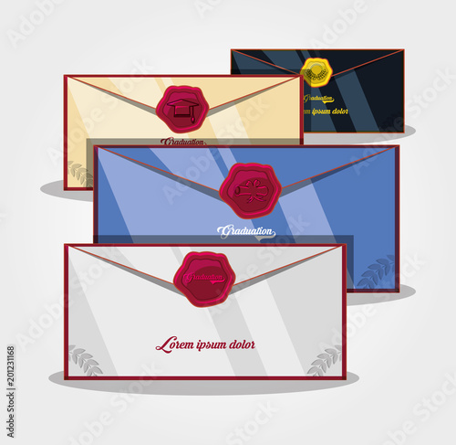 graduation card with envelope vector illustration design