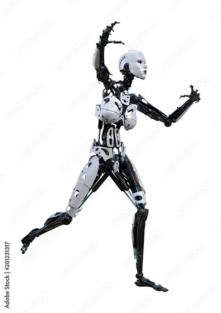 3D Rendering Female Robot on White